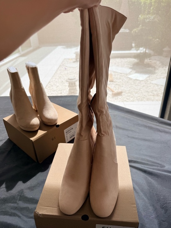Shoes - Women's Beige Over-the-Knee Stretch Boots